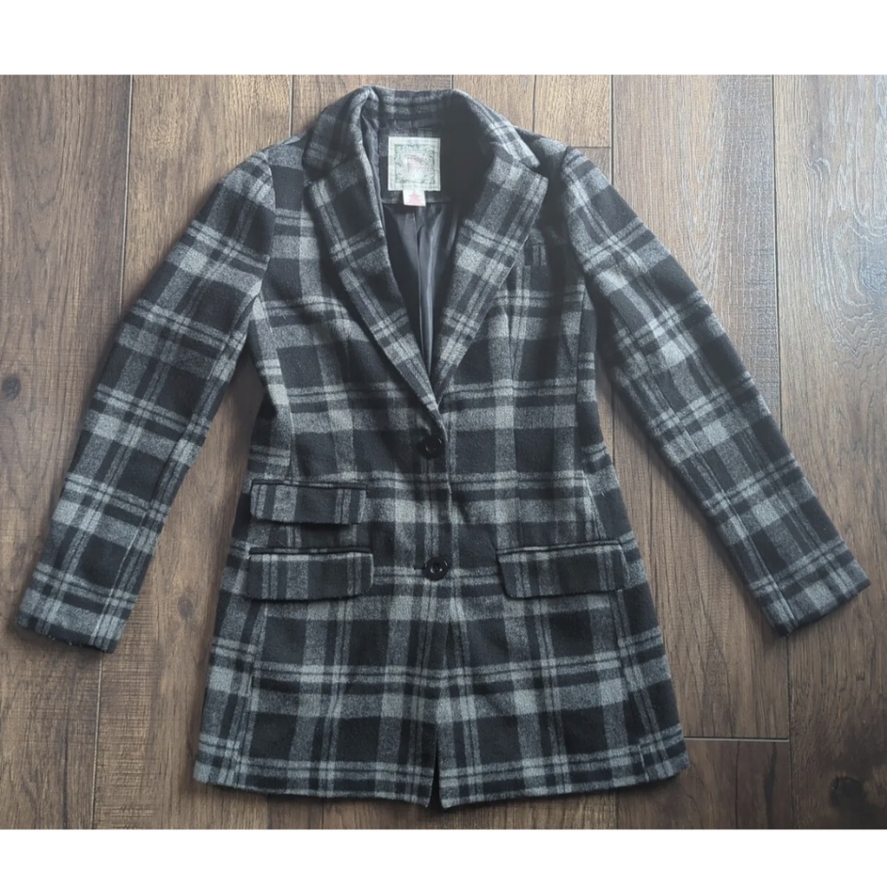 Flying Tomato Women's Black & Gray Plaid Jacket w/ Front Pockets Size Small